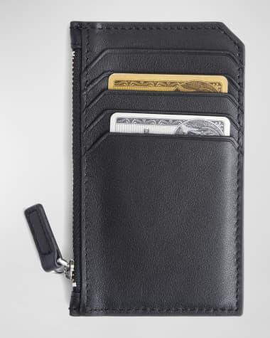 ROYCE New York Monogrammed Zippered Leather Credit Card Case