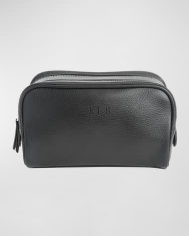 ROYCE New York Monogrammed Double Zip Leather Toiletry Bag