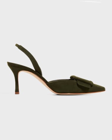 Manolo Blahnik Maysli Suede Bow Slingback Pumps