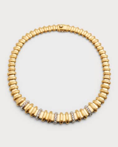 NM Estate Estate 18K Yellow and White Gold Diamond Tap Bar Necklace