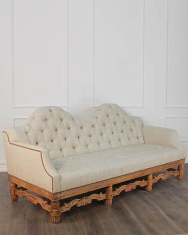Camelia Sofa with Natural Wood Hand-Carved Base