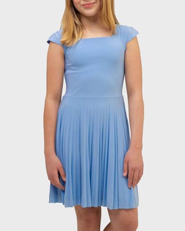Un Deux Trois Girl's Cap-Sleeve Pleated Dress, Size 14-16