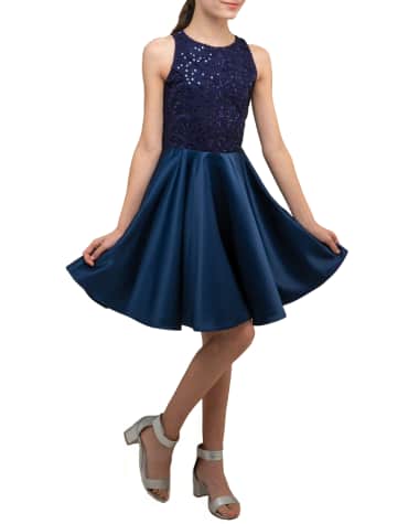 Un Deux Trois Girl's Pleated Sequin Racerback Dress, Size 7-16