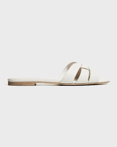 Saint Laurent Woven Leather Flat Slide Sandals