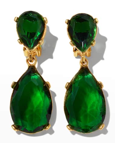 Kenneth Jay Lane Crystal Teardrop Clip Earrings, Emerald