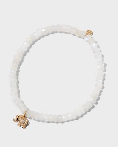 Sydney Evan Rainbow Moonstone Bracelet with Diamond Elephant Charm