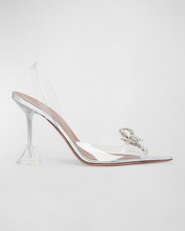Amina Muaddi Rosie See-Through Slingback Bow Pumps