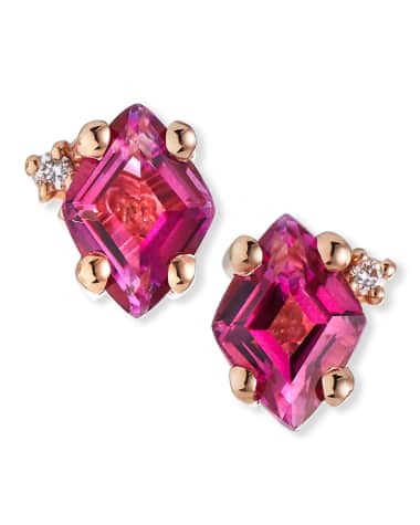 KALAN by Suzanne Kalan 14K Rose Gold Princess-Cut Stud Earrings in Rhodolite