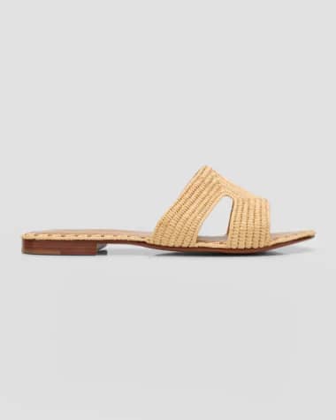 Carrie Forbes Cuadro Raffia Flat Slide Sandals