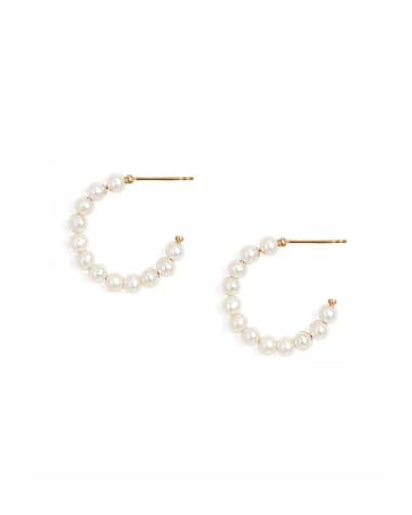 POPPY FINCH 14k Gold Medium Baby Pearl Hoop Earrings