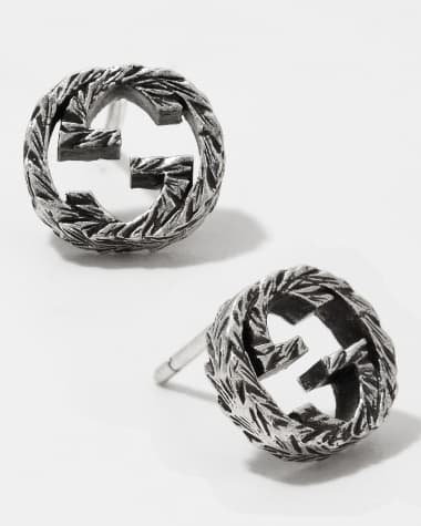 Gucci Interlocking G 10mm Stud Earrings in Aged Silver