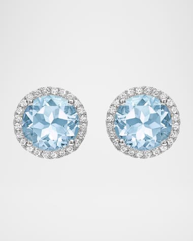 Kiki McDonough Grace 18k White Gold Blue Topaz Stud Earrings with Diamonds