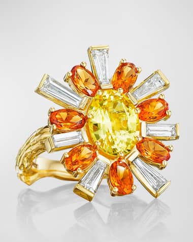 Mimi So Wonderland 18k Sapphire, Citrine and Diamond Flower Ring, Size 7