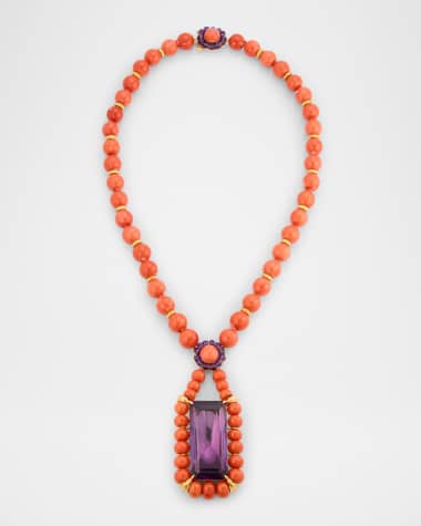 NM Estate Estate 18K Yellow Gold Coral Bead and Amethyst Necklace