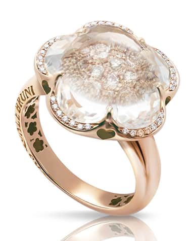 Pasquale Bruni 18k Rose Gold Rock Crystal Floral Ring with Diamonds