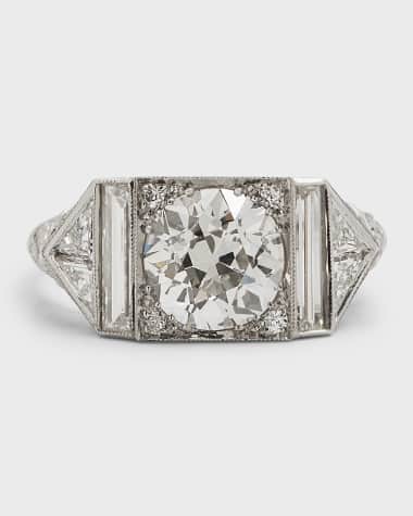 NM Estate Platinum Diamond Art Deco Filigree Ring, Size 6.5
