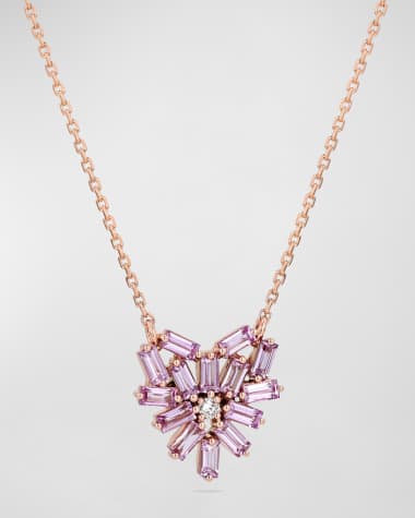 Suzanne Kalan 18K Gold Fireworks Small Pink Sapphire & Diamond Heart Pendant Necklace