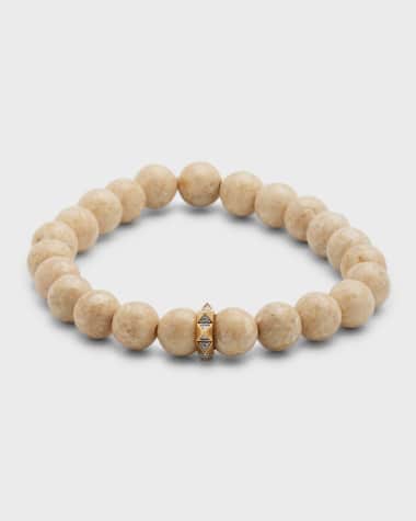 Sydney Evan 8mm Cream Jasper Spike Spacer Stretch Bracelet