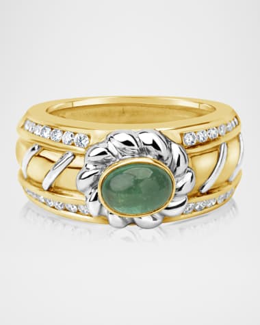Andreoli 18K Oval Emerald and Diamond Band Ring, Size 6.75