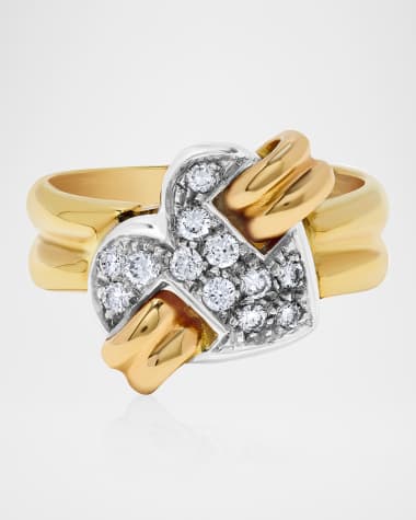 Andreoli 18K White and Yellow Gold Diamond Heart Ring, Size 6.5