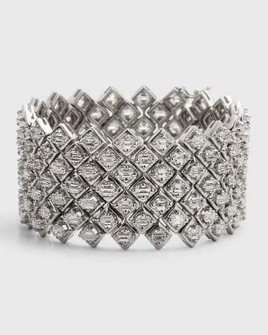 NM Estate Estate Rhodium-Plated 18K Gold Emerald-Cut Diamond Wide Bracelet
