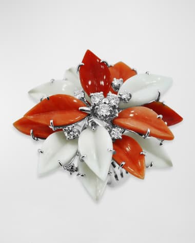 Staurino Coral Ring with Diamonds, Size 6.75