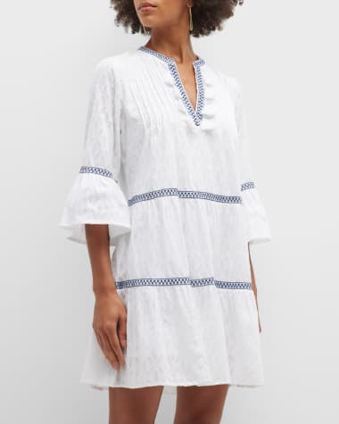 Tommy Bahama Embroidered Tassel V-Neck Cotton Tunic Dress