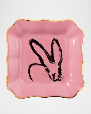 Hunt Slonem Portrait Plate with Gold Rim - Pink