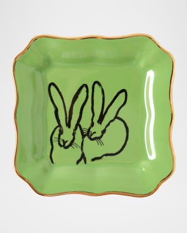 Hunt Slonem Portrait Plate with Gold Rim - Green