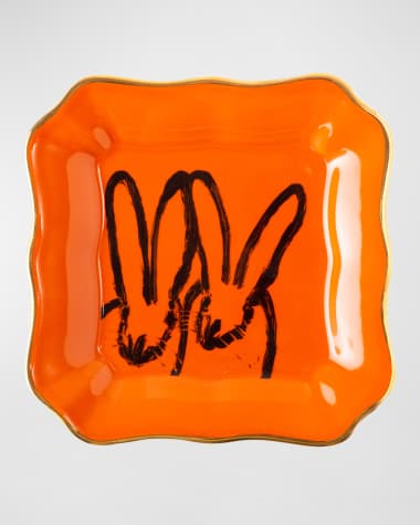 Hunt Slonem Portrait Plate with Gold Rim - Orange
