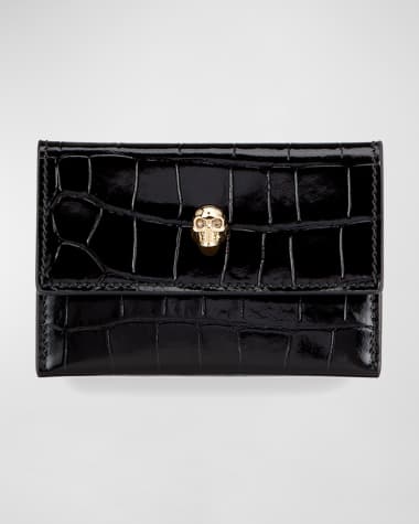 McQueen Skull Shiny Moc-Croc Envelop Flap Card Case