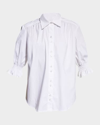 Finley Sirena Smocked-Sleeve Poplin Top