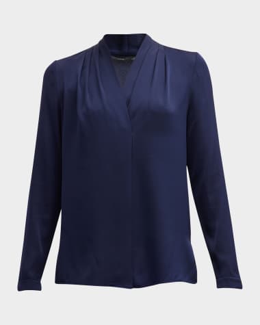 Kobi Halperin Nellie Pleated V-Neck Long-Sleeve Blouse