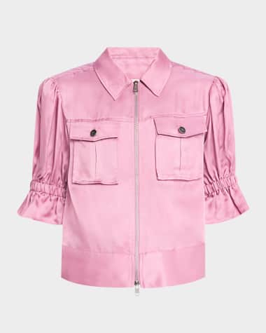Cinq a Sept Holly Short-Sleeve Sateen Jacket