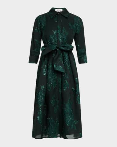 Rickie Freeman for Teri Jon Metallic Jacquard Belted Shirtdress