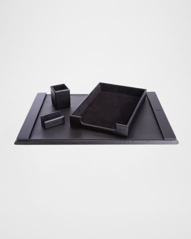 ROYCE New York Monogrammed Leather Executive Desk Blotter & Accesory Set