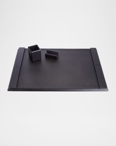 ROYCE New York Monogrammed Leather Executive Desk Blotter & Accesory Set