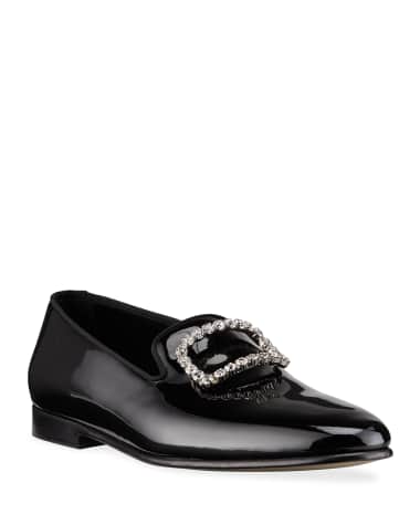 Manolo Blahnik Men's Beau Brummell Mariocc Patent Crystal Buckle Slippers