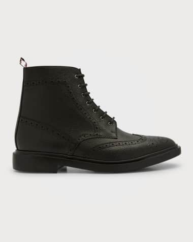 Thom Browne Men's Pebbled Leather Wingtip Ankle Boots