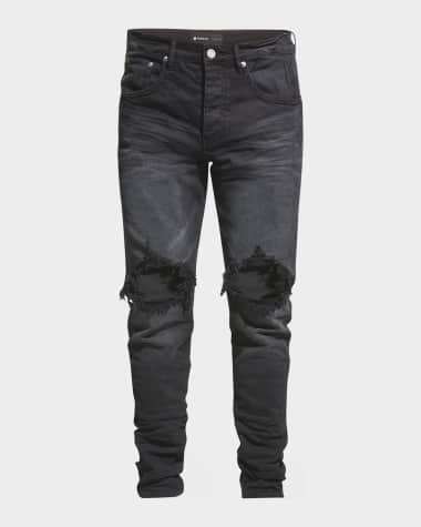 PURPLE Men's P002 Black Wash Blowout Slim Jeans