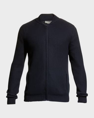 Corneliani Men's Silk/Cotton Pique Zip-Front Cardigan