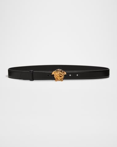 Versace La Medusa 20mm Leather Belt, Black