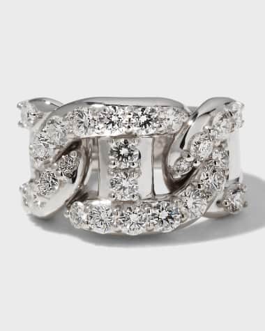 Leo Pizzo 18k White Gold Diamond Chain-Link Ring, Size 7