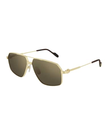 Cartier Men's Square Metal Double-Bridge Sunglasses