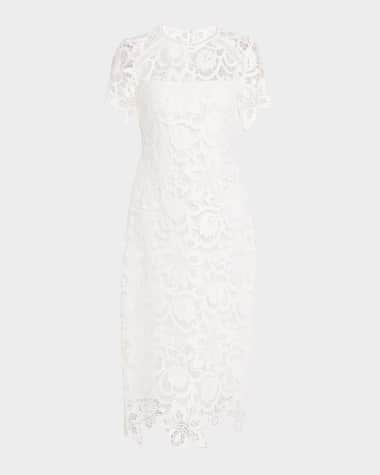 Shoshanna Floral Lace Short-Sleeve Midi Dress