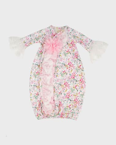 Haute Baby Girl's Pinkalicious Floral Lace Nightgown w/ Headband, Size 0-3M