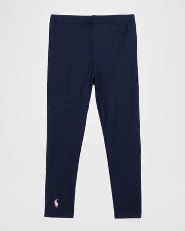 Ralph Lauren Childrenswear Girl's Stretch Cotton Logo Embroidered Leggings, Size 2-6X