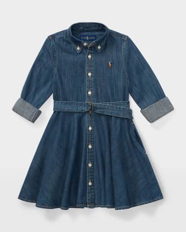 Ralph Lauren Childrenswear Girl's Belted Fit-and-Flare Denim Shirtdress, Size 2-4