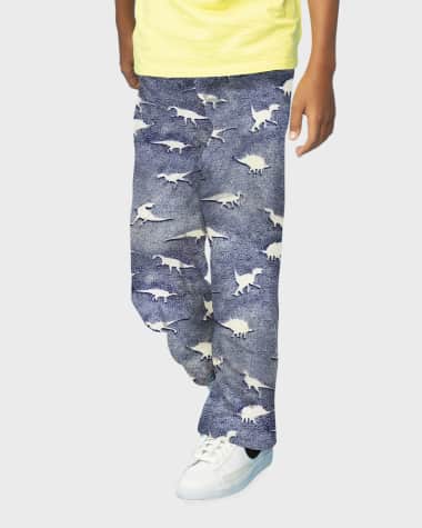 Iscream Boy's Dinosaur Track Glow-in-the-Dark Jogger Pants, Size XS-L
