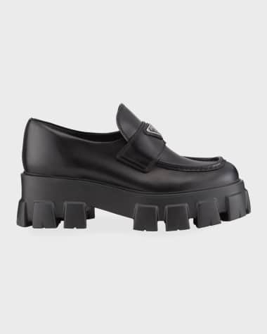 Prada Monolith Leather Logo Platform Loafers